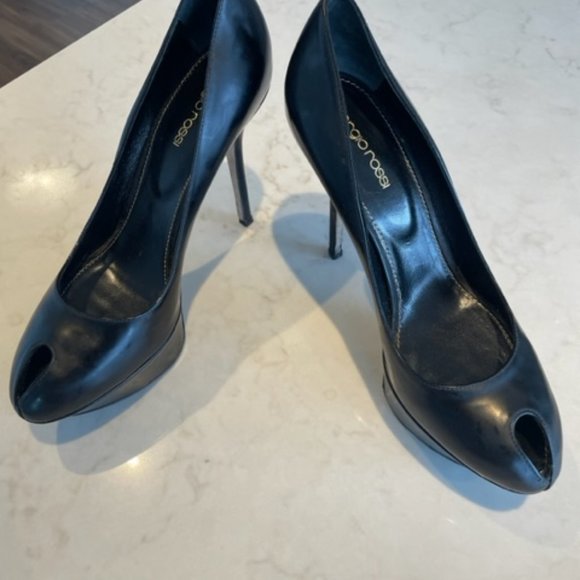 Sergio Rossi Vero Cuoio Peep toe Black Stilettos, New - Picture 7 of 10